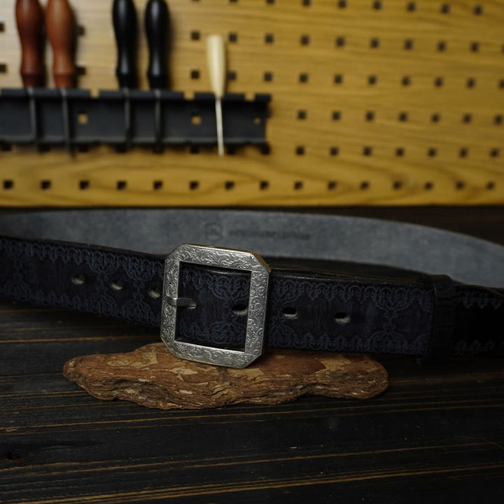 Stainless Steel Buckle Western Embossing Leather Belt - image 6