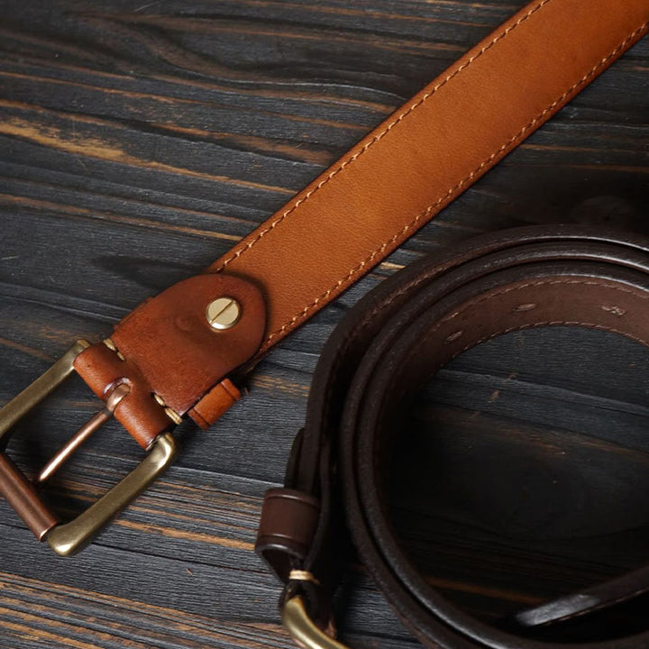 Solid Brass Buckle Western Embossed Flower Leather Belt - image 5