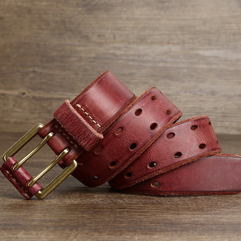 Double Prong Buckle Western 2 Holes Leather Belt - image 1