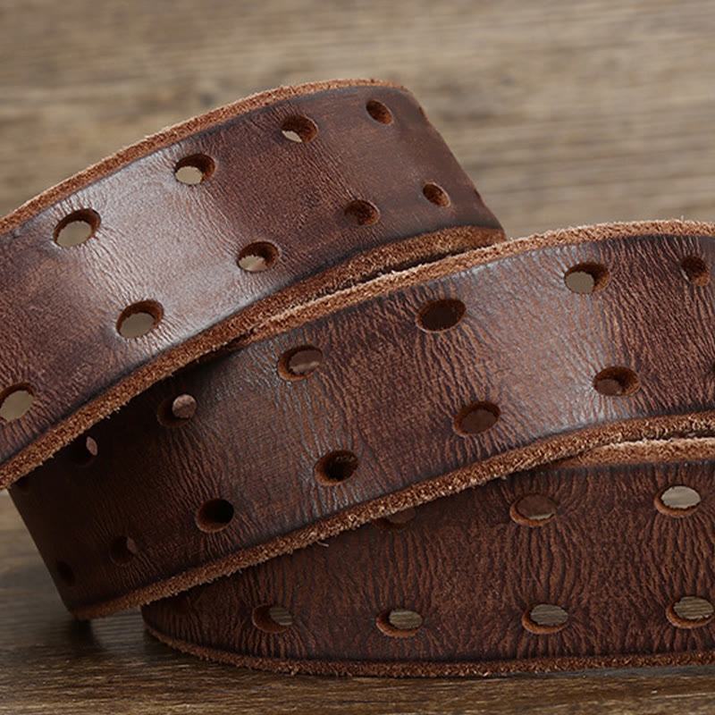 Double Prong Buckle Western 2 Holes Leather Belt