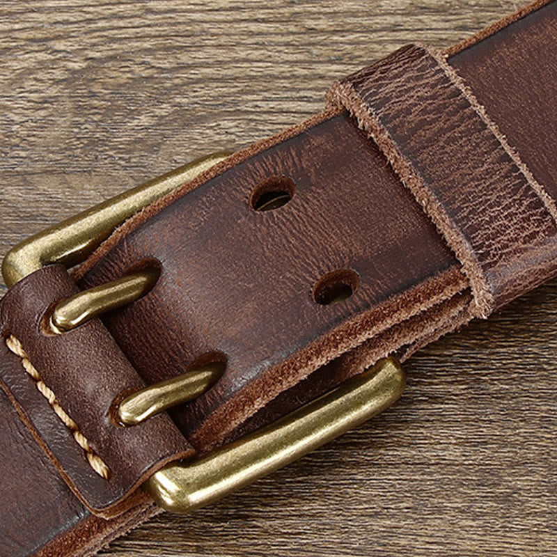 Double Prong Buckle Western 2 Holes Leather Belt