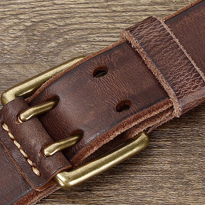 Double Prong Buckle Western 2 Holes Leather Belt
