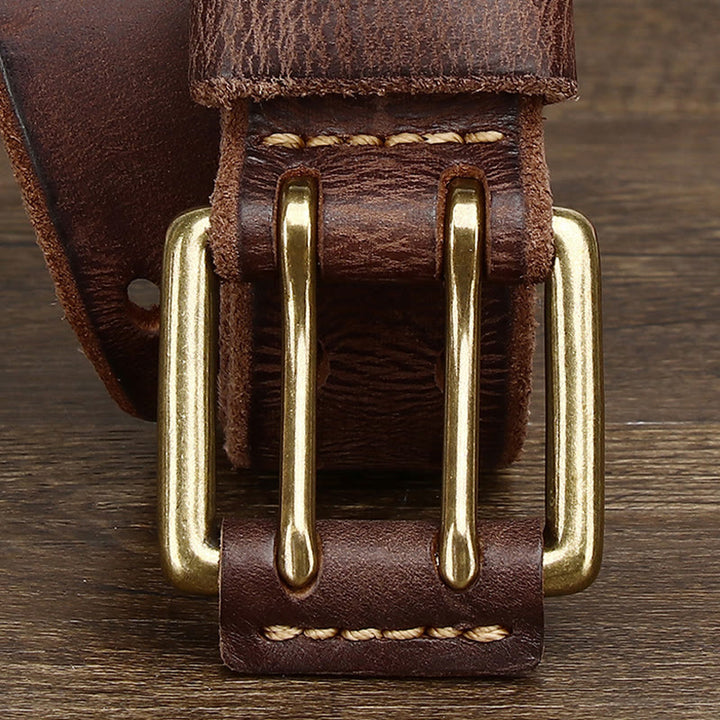 Double Prong Buckle Western 2 Holes Leather Belt
