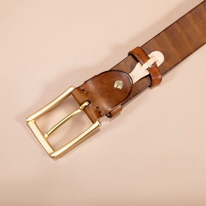 Solid Brass Buckle Alligator Embossed Italian Leather Belt