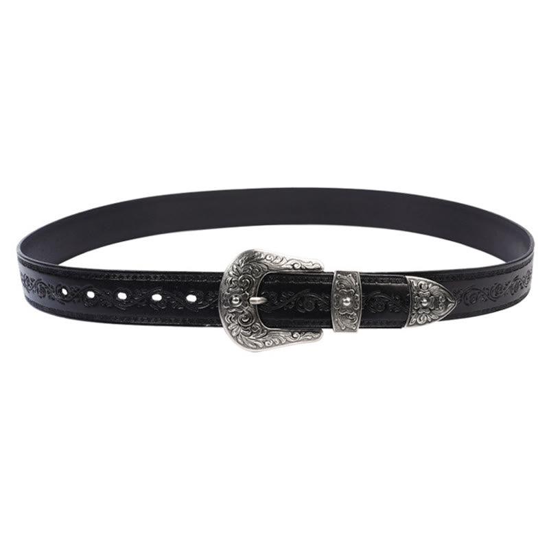 Silver Buckle Buckle Western Embossed Leather Belt - image 6