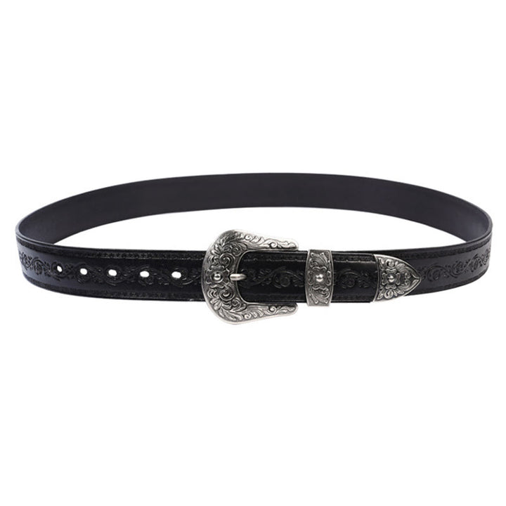 Silver Buckle Buckle Western Embossed Leather Belt - image 6