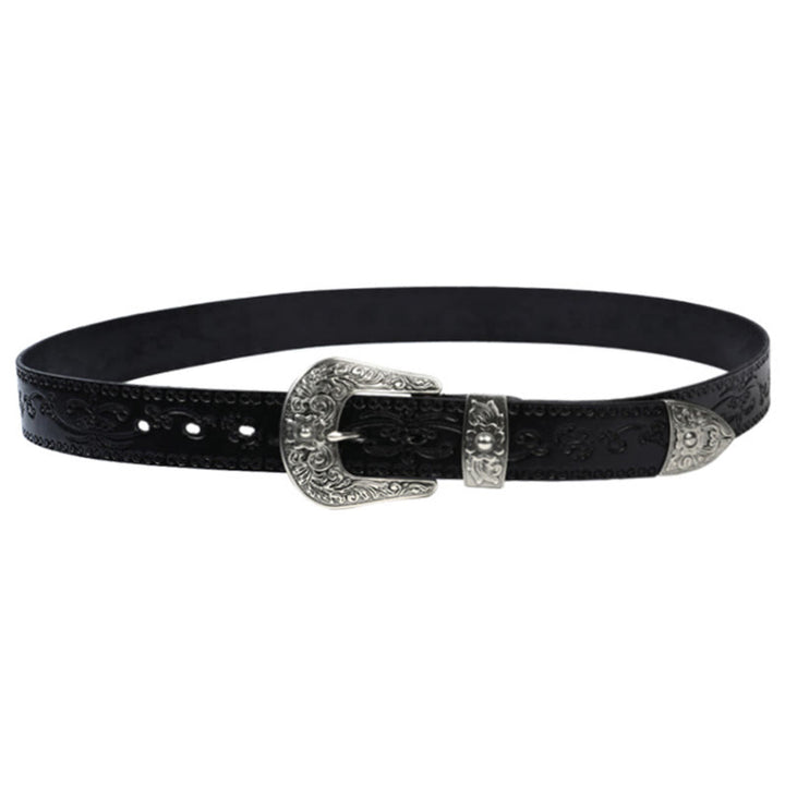 Silver Buckle Buckle Western Embossed Leather Belt - image 11
