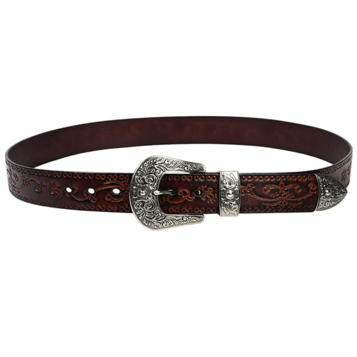 Silver Buckle Buckle Western Embossed Leather Belt - image 9