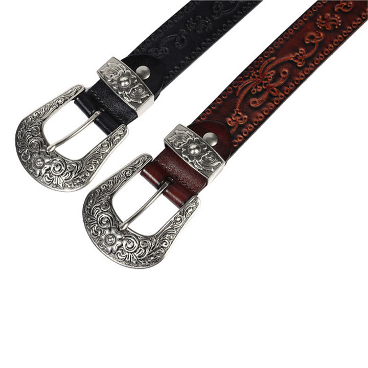 Silver Buckle Buckle Western Embossed Leather Belt - image 12