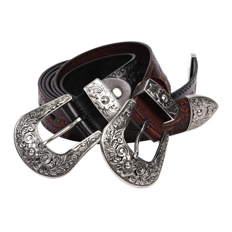 Silver Buckle Buckle Western Embossed Leather Belt - image 13