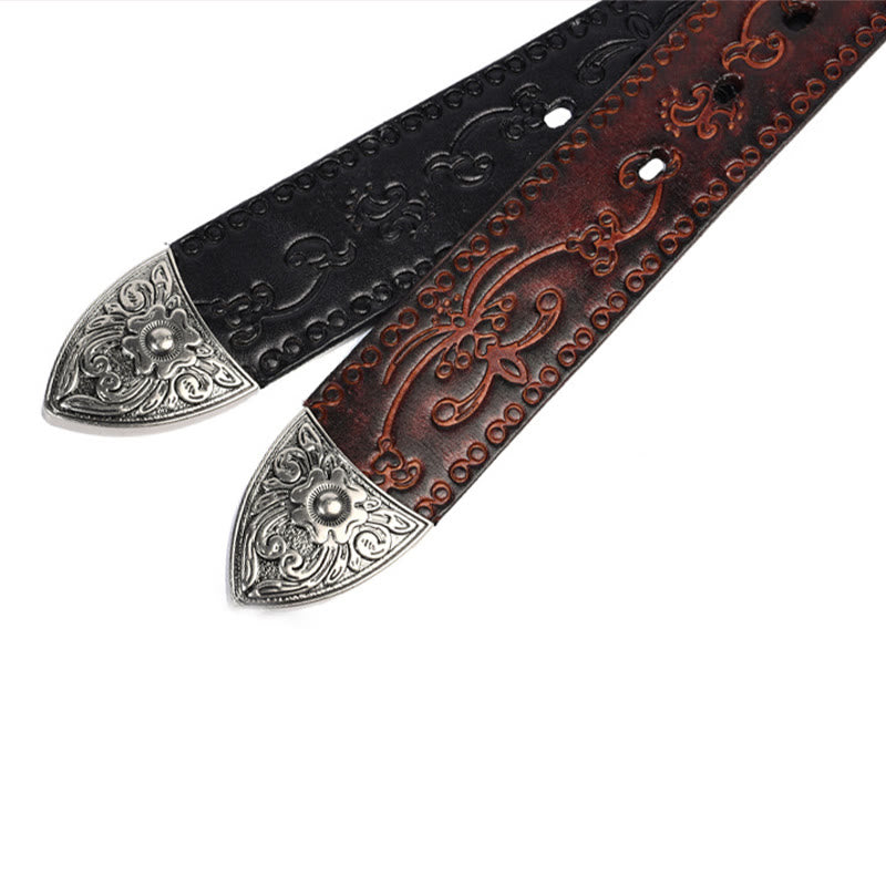 Silver Buckle Buckle Western Embossed Leather Belt - image 14