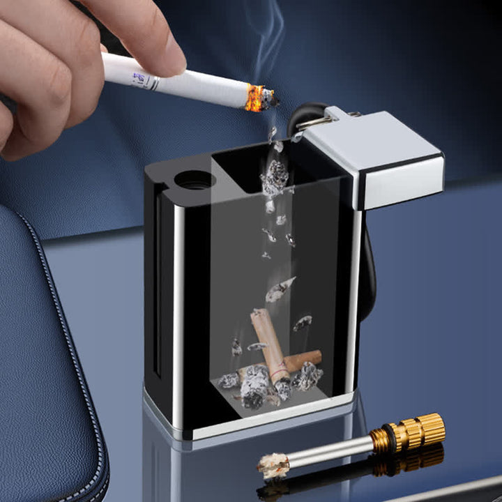 Mini Rectangle 2-in-1 Portable Ashtray Matchstick Kerosene Lighter - image 1