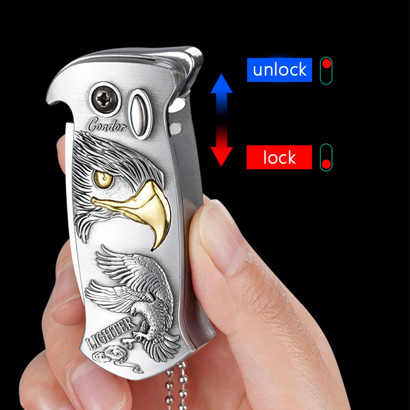 Windproof Metal Foldable Knife Jet Torch Refillable Butane Lighter