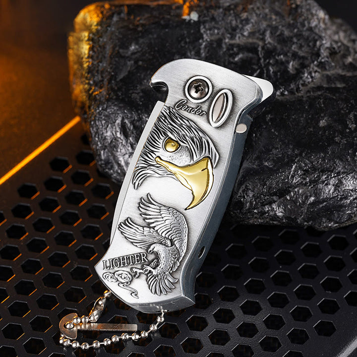 Windproof Metal Foldable Knife Jet Torch Refillable Butane Lighter - Silver Eagle #1 - image 11