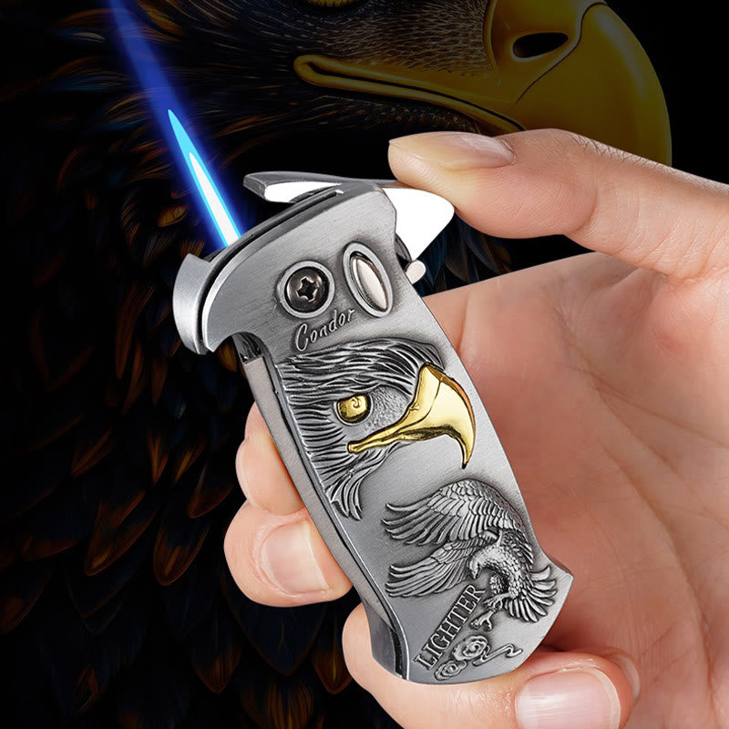 Windproof Metal Foldable Knife Jet Torch Refillable Butane Lighter