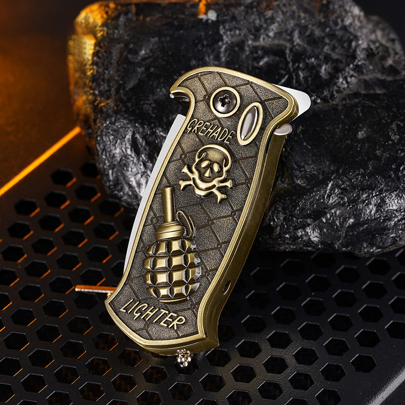 Windproof Metal Foldable Knife Jet Torch Refillable Butane Lighter - Bronze Suicide Squad - image 9