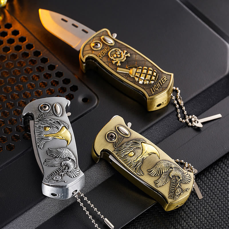 Windproof Metal Foldable Knife Jet Torch Refillable Butane Lighter