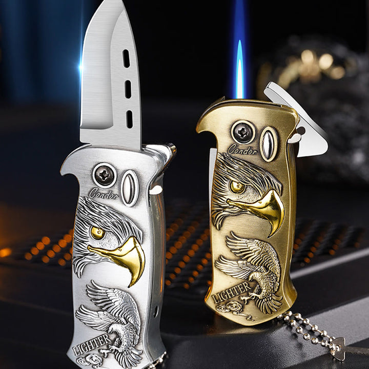 Windproof Metal Foldable Knife Jet Torch Refillable Butane Lighter