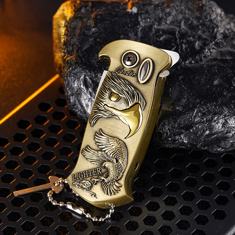 Windproof Metal Foldable Knife Jet Torch Refillable Butane Lighter - Bronze Eagle #1 - image 1