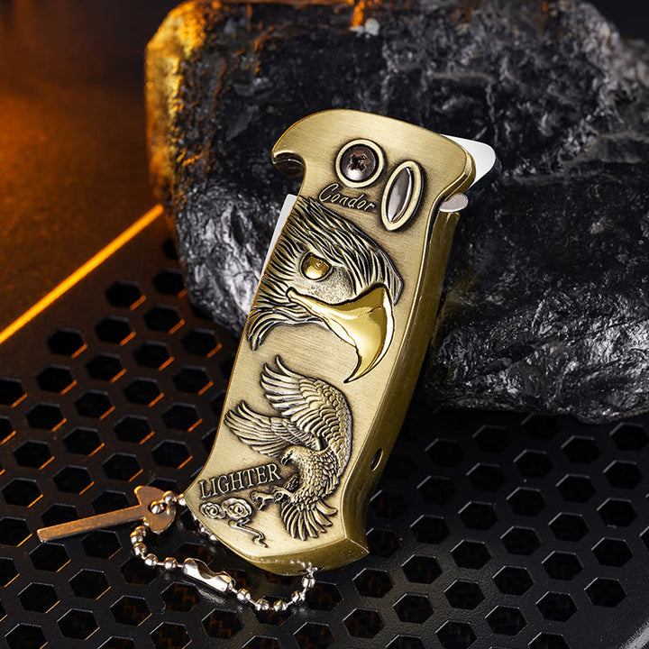 Windproof Metal Foldable Knife Jet Torch Refillable Butane Lighter - Bronze Eagle #1 - image 1