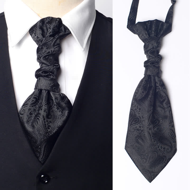 Men's Pre-Tied Paisley Patterned Wrinkle Knot Ascot Necktie - Black - image 6