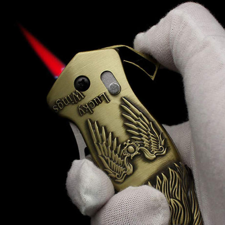 Metal Eagle Head Foldable Knife Jet Torch Refillable Butane Lighter - image 3