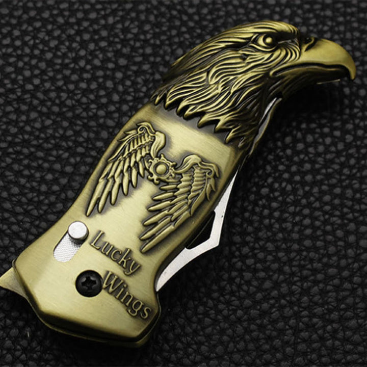 Metal Eagle Head Foldable Knife Jet Torch Refillable Butane Lighter - Golden - image 2