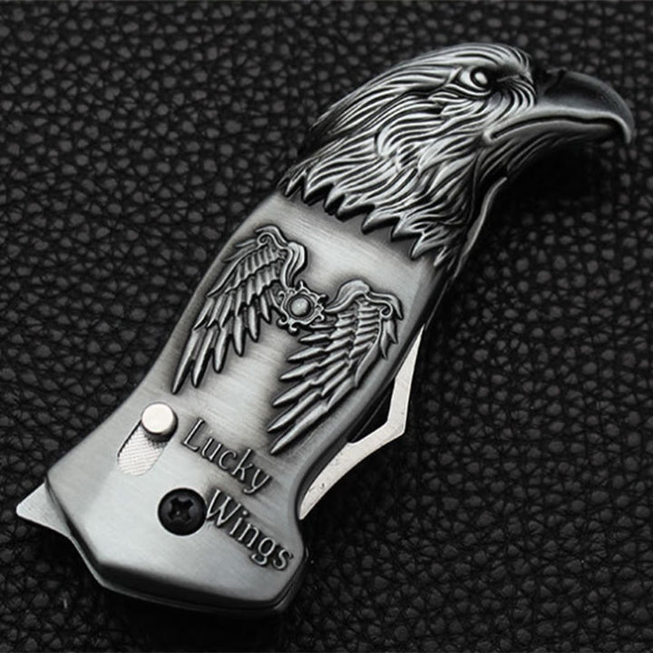 Metal Eagle Head Foldable Knife Jet Torch Refillable Butane Lighter - Silver - image 1