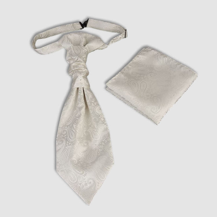 2Pcs Men's Pre-Tied Paisley Wrinkle Knot Necktie Pocket Square - Ivory - image 3