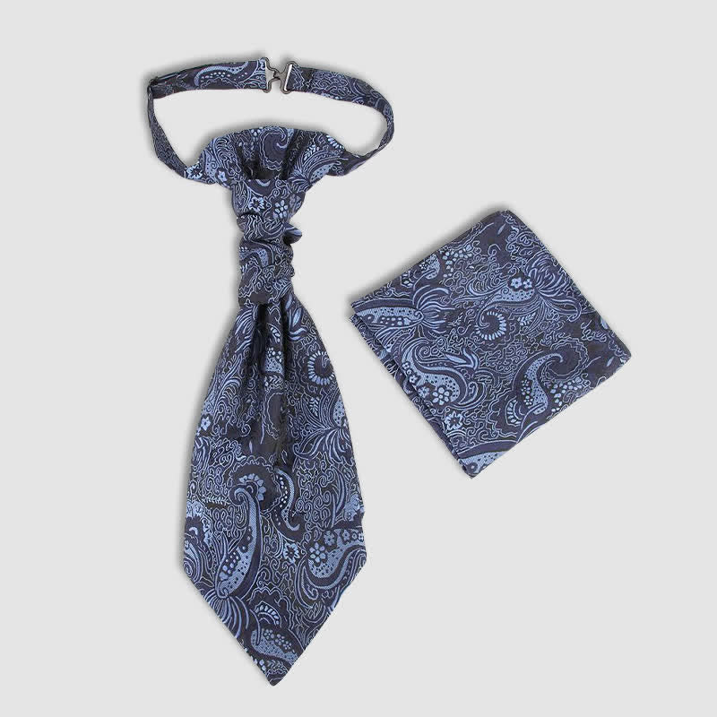 2Pcs Men's Pre-Tied Paisley Wrinkle Knot Necktie Pocket Square - Blue - image 4