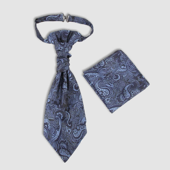 2Pcs Men's Pre-Tied Paisley Wrinkle Knot Necktie Pocket Square - Blue - image 4