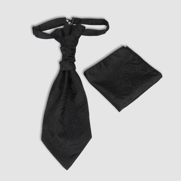 2Pcs Men's Pre-Tied Paisley Wrinkle Knot Necktie Pocket Square - Black - image 2
