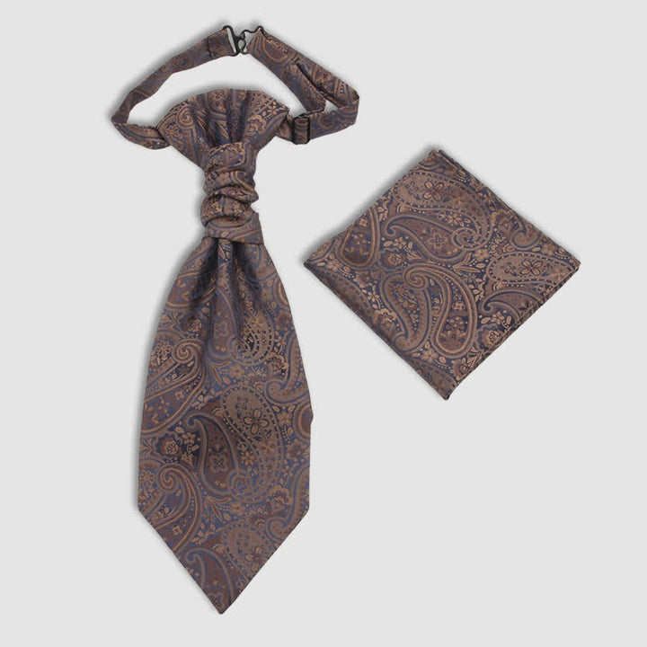 2Pcs Men's Pre-Tied Paisley Wrinkle Knot Necktie Pocket Square - Brown - image 6