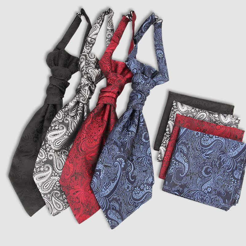 2Pcs Men's Pre-Tied Paisley Wrinkle Knot Necktie Pocket Square - image 1