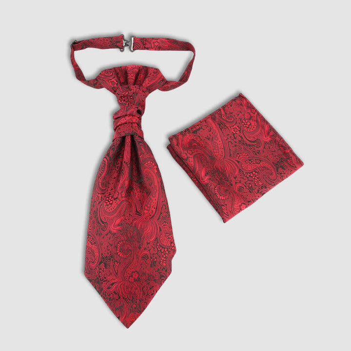 2Pcs Men's Pre-Tied Paisley Wrinkle Knot Necktie Pocket Square - Red - image 5
