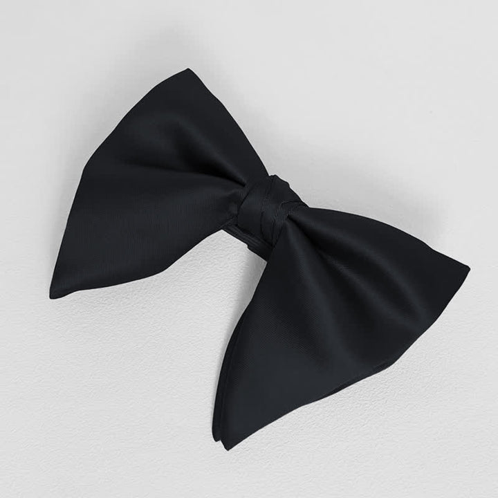 Men's British Style Solid Color Oversized Pointed Bow Tie Pocket Square - Black - Bow Tie - image 6