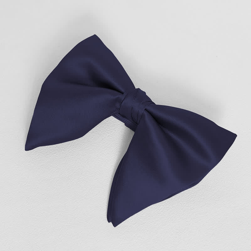 Men's British Style Solid Color Oversized Pointed Bow Tie Pocket Square - Navy - Bow Tie - image 20