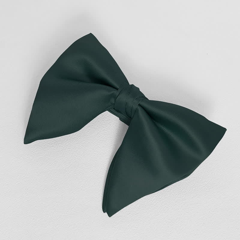 Men's British Style Solid Color Oversized Pointed Bow Tie Pocket Square - Dark Green - Bow Tie - image 8