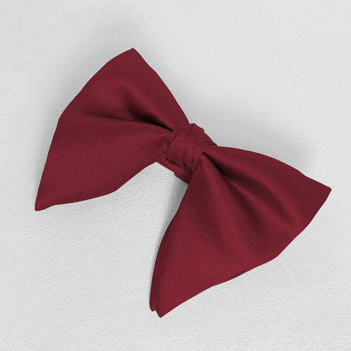 Men's British Style Solid Color Oversized Pointed Bow Tie Pocket Square - Dark Red - Bow Tie - image 2