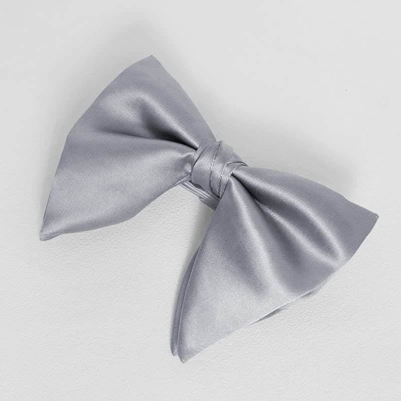 Men's British Style Solid Color Oversized Pointed Bow Tie Pocket Square - Light Gray - Bow Tie - image 10