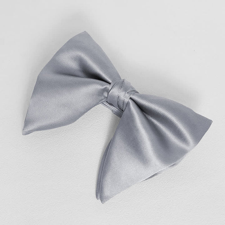 Men's British Style Solid Color Oversized Pointed Bow Tie Pocket Square - Light Gray - Bow Tie - image 10