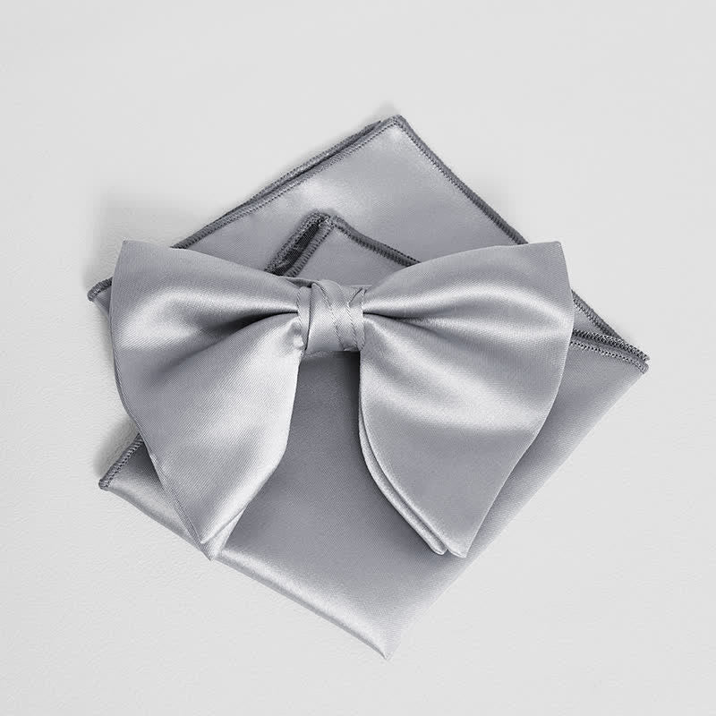 Men's British Style Solid Color Oversized Pointed Bow Tie Pocket Square