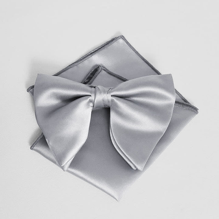 Men's British Style Solid Color Oversized Pointed Bow Tie Pocket Square - Light Gray - Bow Tie + Pocket Square - image 11