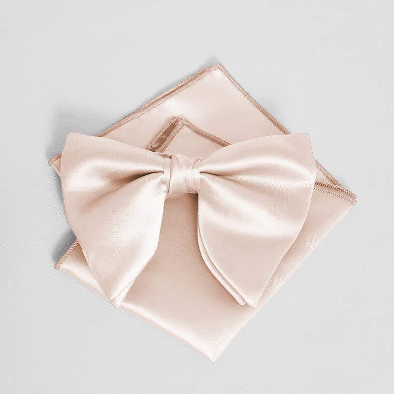 Men's British Style Solid Color Oversized Pointed Bow Tie Pocket Square - White - Bow Tie + Pocket Square - image 13