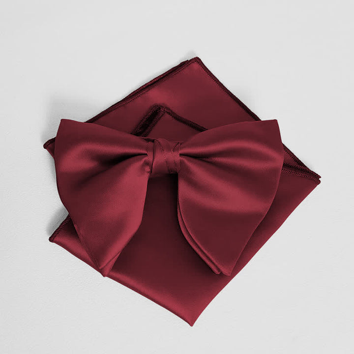 Men's British Style Solid Color Oversized Pointed Bow Tie Pocket Square
