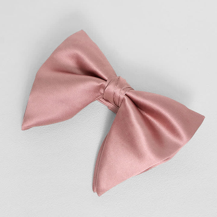 Men's British Style Solid Color Oversized Pointed Bow Tie Pocket Square - Pink - Bow Tie - image 17