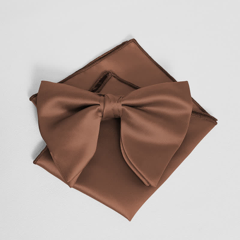 Men's British Style Solid Color Oversized Pointed Bow Tie Pocket Square - Sienna - Bow Tie + Pocket Square - image 23