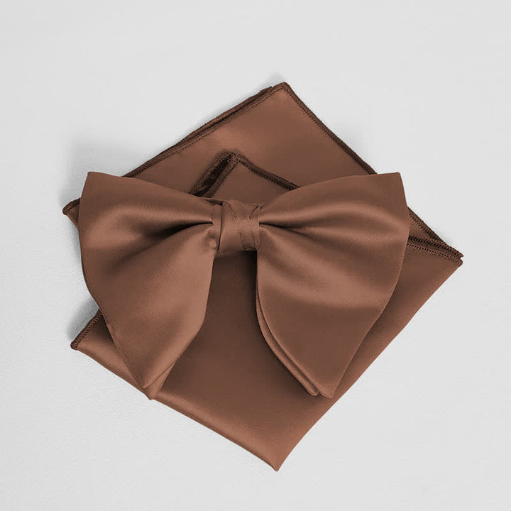Men's British Style Solid Color Oversized Pointed Bow Tie Pocket Square - Sienna - Bow Tie + Pocket Square - image 23