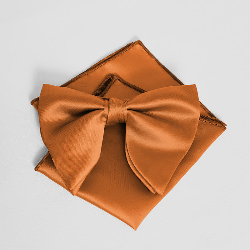 Men's British Style Solid Color Oversized Pointed Bow Tie Pocket Square - Dark Orange - Bow Tie + Pocket Square - image 16
