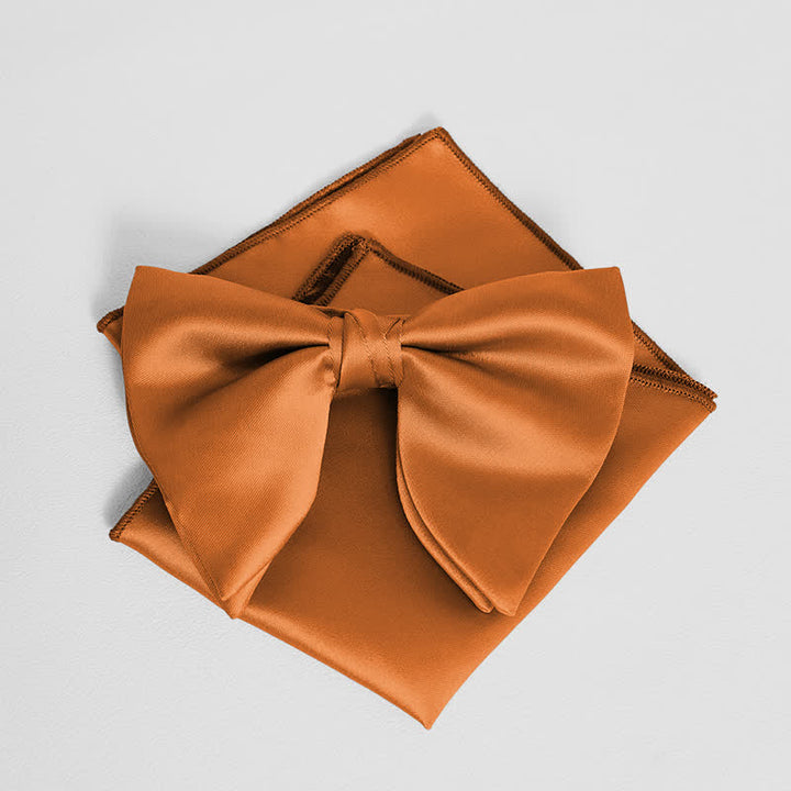 Men's British Style Solid Color Oversized Pointed Bow Tie Pocket Square - Dark Orange - Bow Tie + Pocket Square - image 16